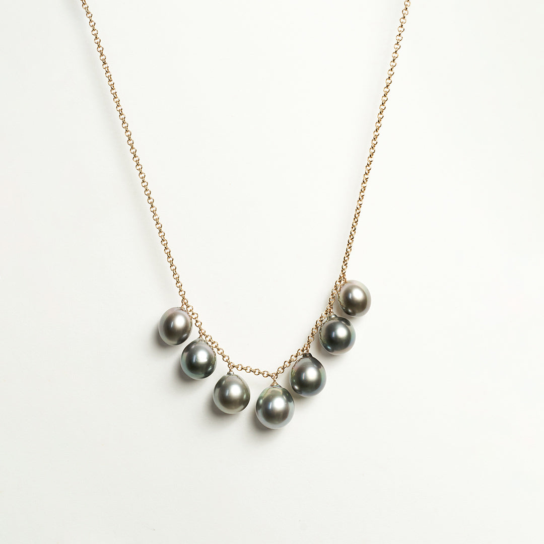 Pearl Necklace Black Tahitian natural pearls gold organic minimal pastel  opals keshi pearl biwa pearls aquamarine agate Australia Melbourne – nāmaka